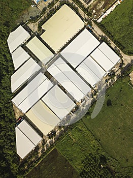 Aerial of a large industrial warehouse and factory compound at Sto. Tomas, Batangas, Philippines