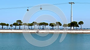 Aerial lift or cable car that spans the lisbon city waterfront. Lisbon Tourism