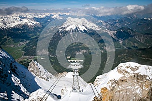 Aerial lift and panoramic view of Alps, Top of Germany