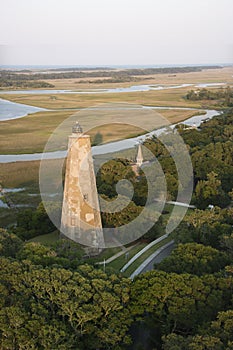 Aerial of lighthouse.