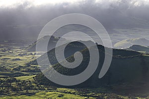 Aerial like landscape from Pico da Urze overlooking the typical gree countryside of Planalto da Achada plains of Ilha do Pico photo