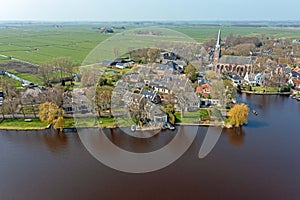 Aerial from the little traditional village Broek in Waterland in the Netherlands