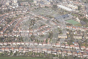 Aerial of London suburbs, UK