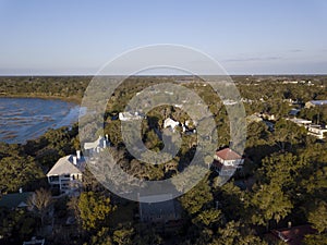 Aerial low angle view of town of Beaufort, South Caroli