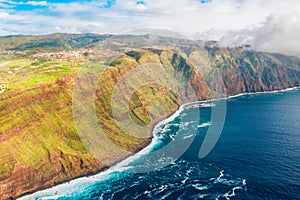 Aerial Madeira island view with Atlantic ocean.