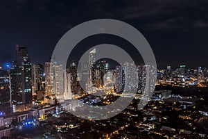 Aerial of Makati CBD and Bel-Air Village at late night