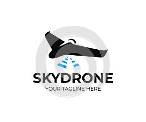 Aerial mapping drone logo template. Drone survey vector design