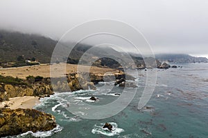 Aerial of the Marine Layer and Rocky Coast of Northern California