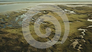 Aerial Marshland Water: Subtle Atmospheric Perspective In 8k Resolution