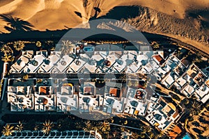 Aerial Maspalomas dunes view on Gran Canaria island.