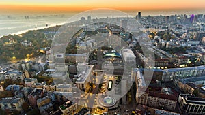 Aerial of Maydan Nezalezhnosti, the central square of Kiev, Kyiv, Ukraine.