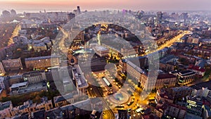 Aerial of Maydan Nezalezhnosti, the central square of Kiev, Kyiv, Ukraine.