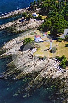 An aerial of Mayne Island, British Columbia, Canada