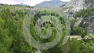 Aerial Medeo dam in the mountain in Almaty