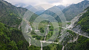 Aerial Medeo dam in the mountain in Almaty