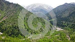 Aerial Medeo dam in the mountain in Almaty