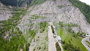 Aerial Medeo dam in the mountain in Almaty