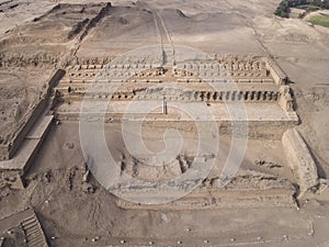 Aerial media over Pachacamac temple, archeological complex in Lima Peru. Pre inca culture kno