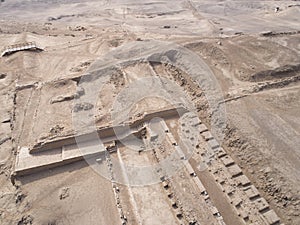 Aerial media over Pachacamac temple, archeological complex in Lima Peru. Pre inca culture kno