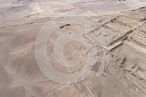 Aerial media over Pachacamac temple, archeological complex in Lima Peru. Pre inca culture kno