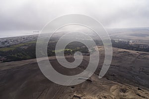 Aerial media over Pachacamac temple, archeological complex in Lima Peru. Pre inca culture kno