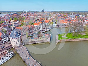 Aerial from the medieval city Hoorn in the Netherlands photo