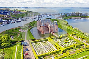 Aerial from the medieval Muiderslot castle at the IJsselmeer in the Netherlands photo
