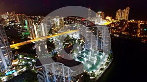 Aerial Miami Aventura Night Skyline