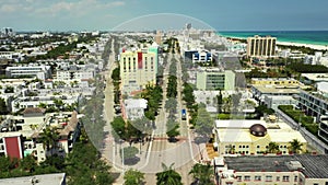 Aerial Miami Beach under shut down Coronavirus Covid 19 desolate streets