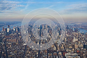 Aerial of midtown Manhattan looking north towards central park