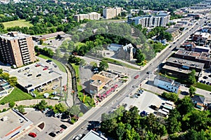 Aerial of Milton, Ontario, Canada on fine spring day