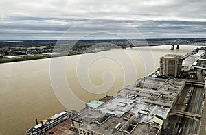 Aerial of Mississippi River at New Orleans, Louisiana, United States
