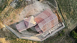 Aerial Monastery of San Miguel de Escalada in Leon, Spain.