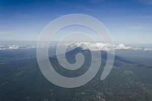 Aerial of Mount Banahaw and the smaller San Cristobal covering the provinces of Laguna and Quezon in the Philippines