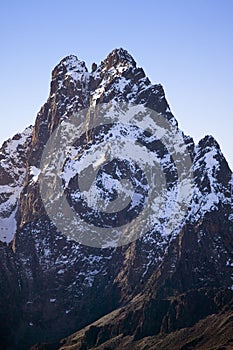 Aerial of Mount Kenya, Africa and snow in January, the second highest mountain at 17,058 feet or 5199 Meters