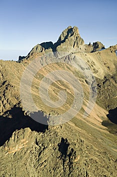 Aerial of Mount Kenya, Africa and snow in January, the second highest mountain at 17, 058 feet or 5199 Meters