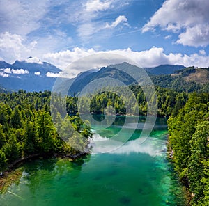 Aerial of mountain lake Gruner see