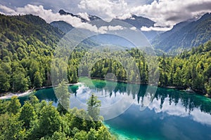 Aerial of mountain lake Gruner see