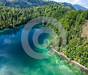 Aerial of mountain lake Gruner see