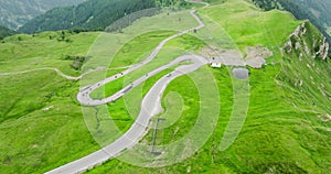 Aerial Mountain Landscape. Pass Road in the Alps. Serpentine road