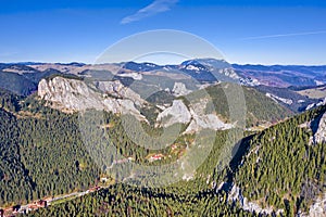 Aerial mountain resort in beautiful day