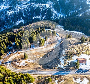 Aerial mountain Road Sudelfeld, Bayrischzell, Alps Bavaria, Germany