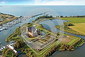 Aerial from Muiderslot castle at the IJsselmeer in the Netherlands