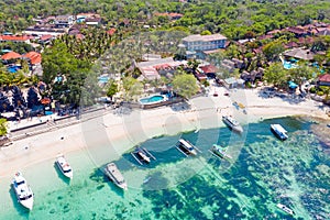 Aerial from Mushroom bay on Nusa Lembongan Bali Indonesia