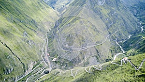 Aerial of Nariz del Diablo, devils nose, a famous railroad track in the andes of Ecuador photo