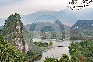 Aerial nature landscape around Seven-star Crags Scenic Area