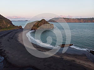 Aerial nature landscape panorama of black sand beach Whatipu Waitakere Ranges West Auckland North Island New Zealand photo