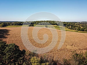 Aerial of New Freedom and surrounding Farmland in Southern Pennsylvania during Fall