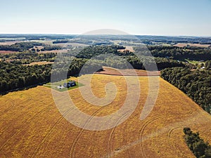 Aerial of New Freedom and surrounding Farmland in Southern Pennsylvania during Fall