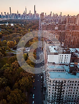 Aerial of New York skyline and Central park